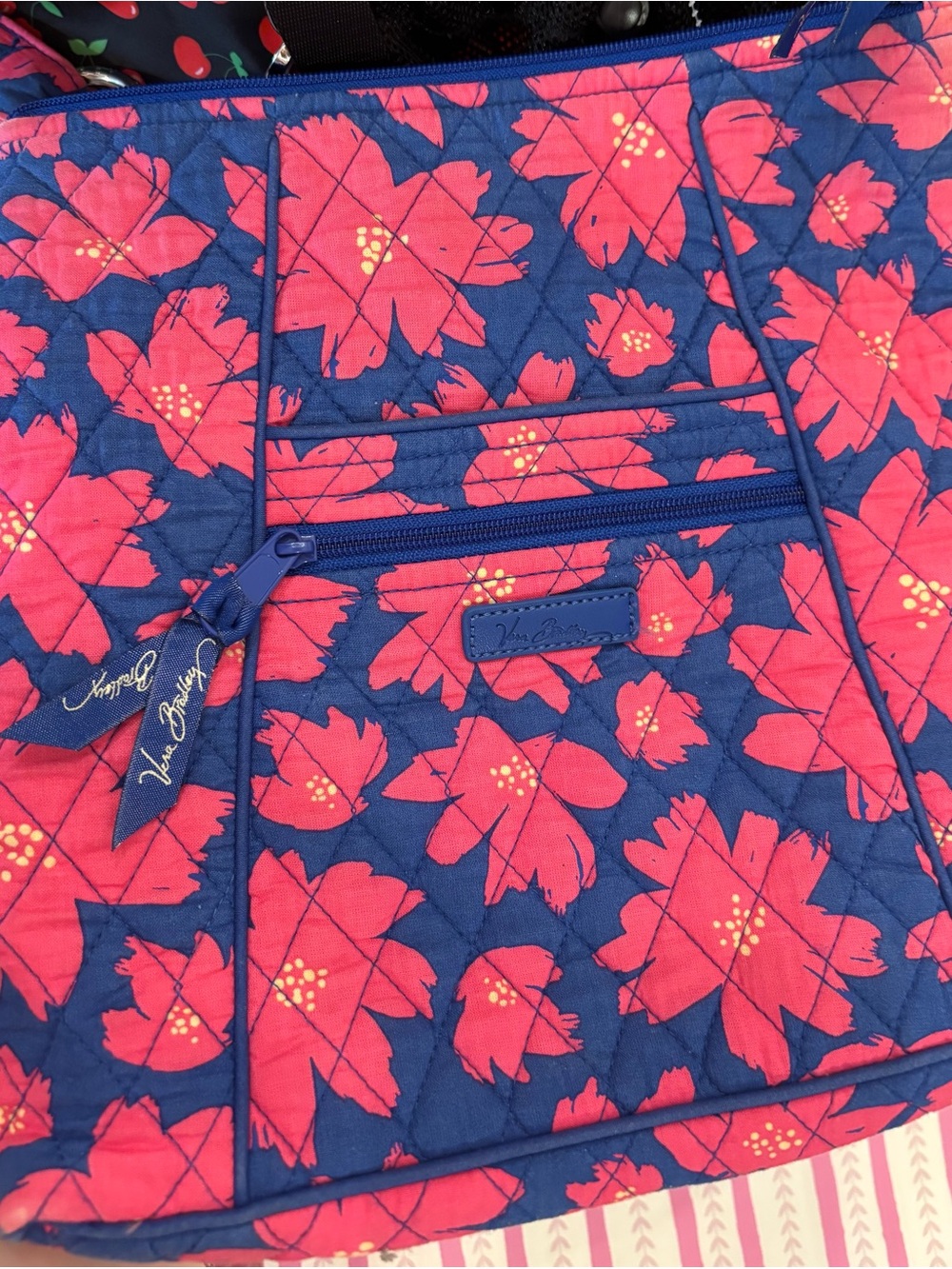 Vera Bradley Navy and Hot Pink Floral Quilted Tote